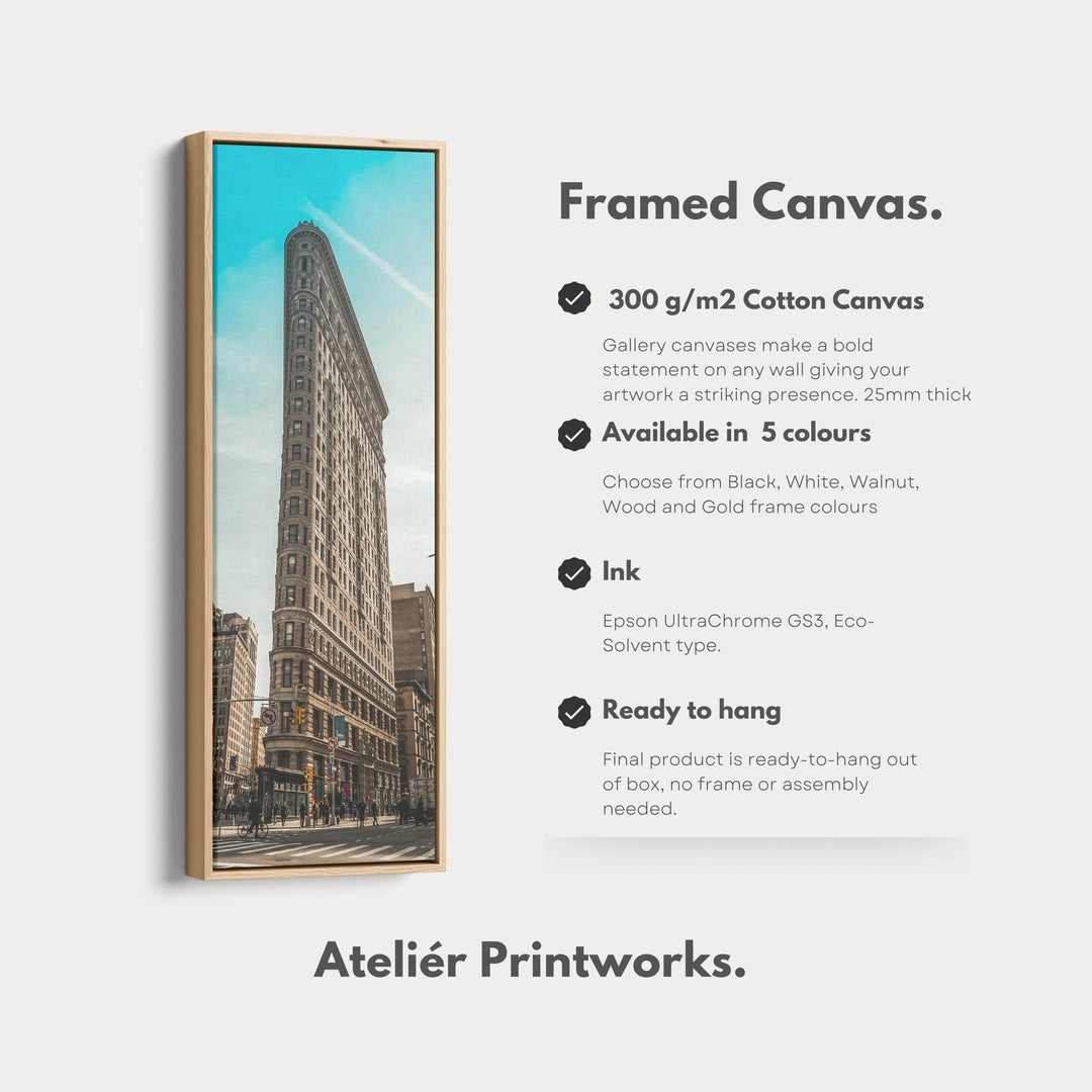 Large Framed Canvas Vertical Wall Art New York Flat Iron - Atelier Printworks