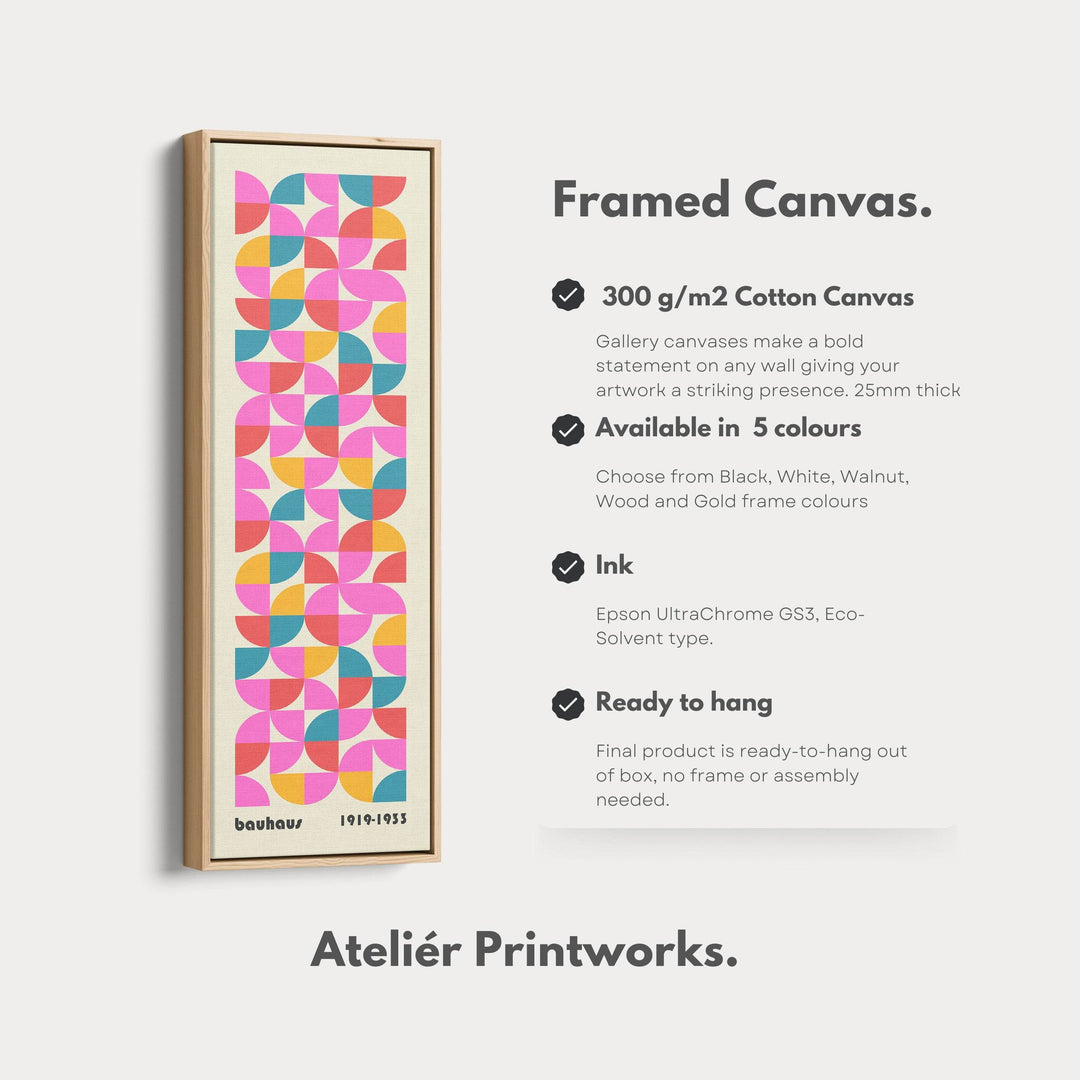 Narrow Long Framed Canvas Bauhaus Beige Geometric - Atelier Printworks