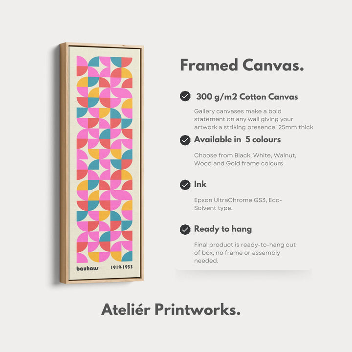 Narrow Long Framed Canvas Bauhaus Beige Geometric - Atelier Printworks