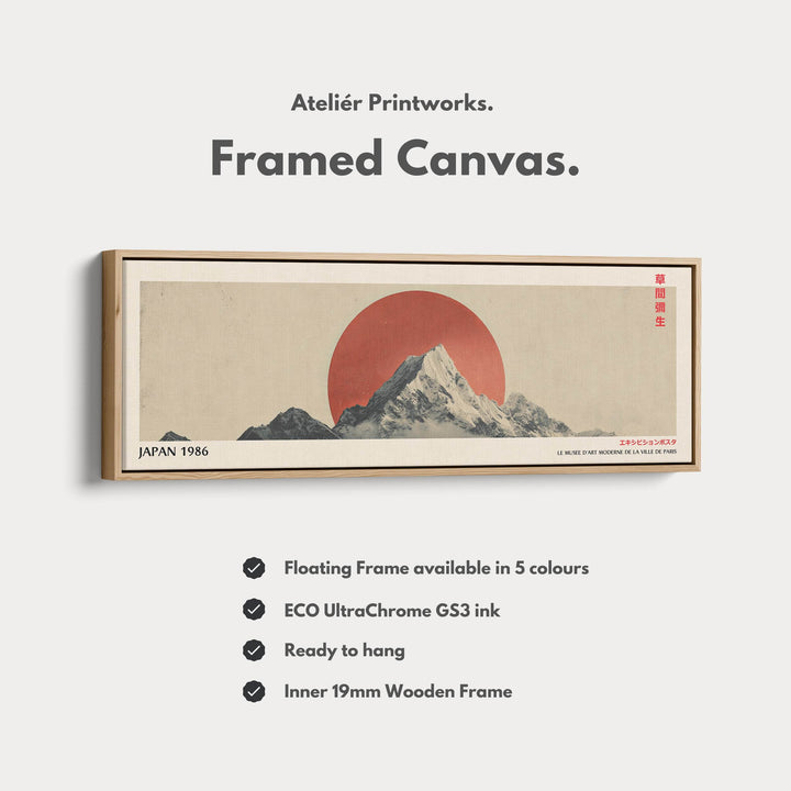 Retro Japan Mountain – Long Narrow Canvas Wall Art - Japandi Mountain Sunset Print - Atelier Printworks