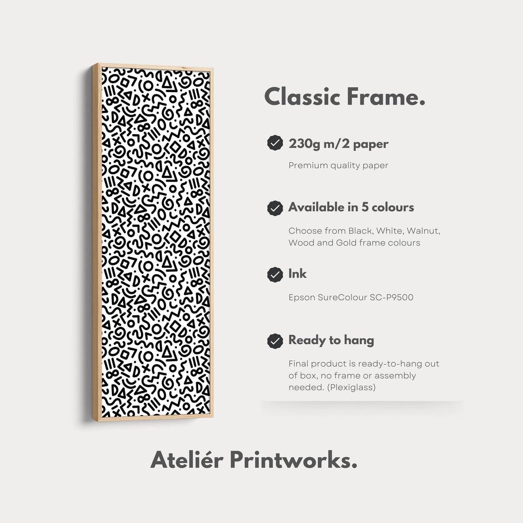 Memphis Retro Geometric Vertical Framed Canvas Wall Art for Bedroom or Living Room - Atelier Printworks