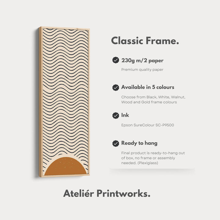 Minimalist Sunrise Waves Long Framed Canvas Wall Art for Hallway or Meditation Space - Atelier Printworks