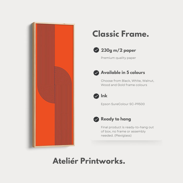 Retro Red and Blue Lines Long Vertical Canvas Wall Art for Living Room or Studio - Atelier Printworks