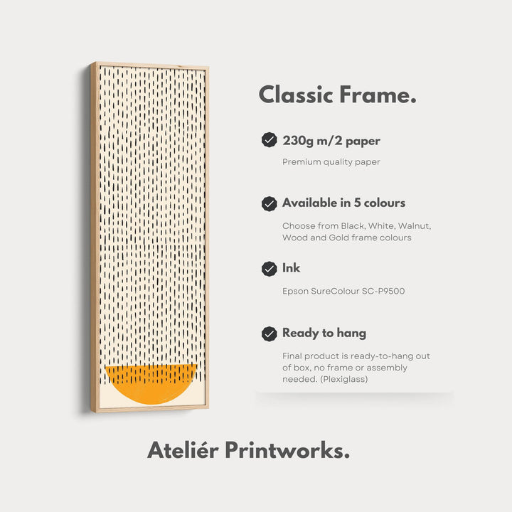 Minimalist Orange Half Circle Vertical Framed Canvas Wall Art for Hallway or Bedroom - Atelier Printworks