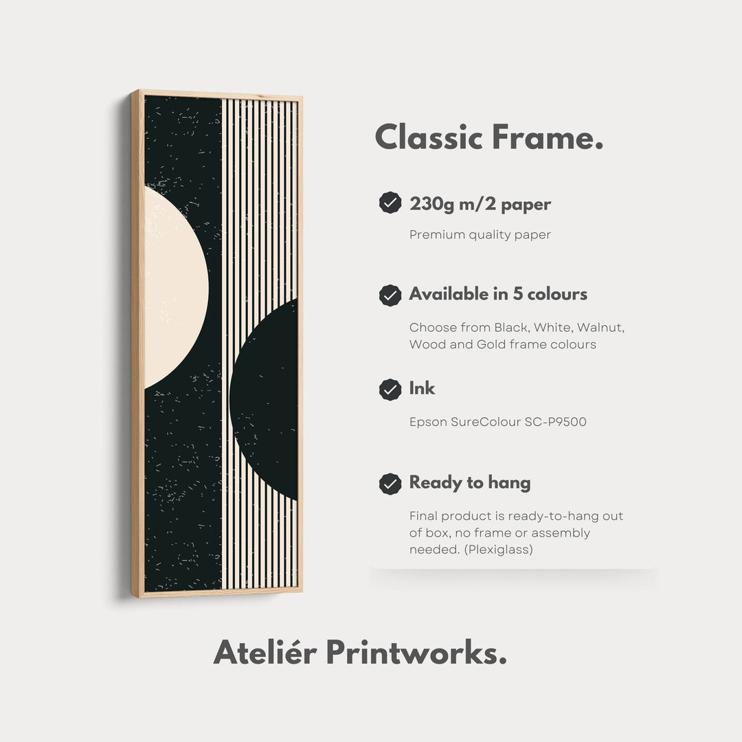 Split Circle Minimalist Vertical Framed Canvas Wall Art for Hallway or Office - Atelier Printworks