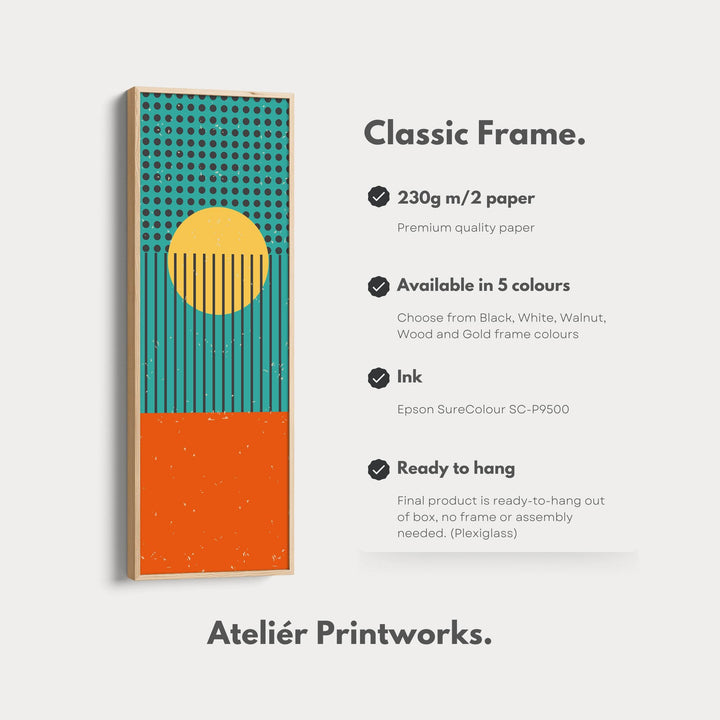 Retro Waves Sun Vertical Framed Canvas Wall Art for Living Room or Office - Atelier Printworks