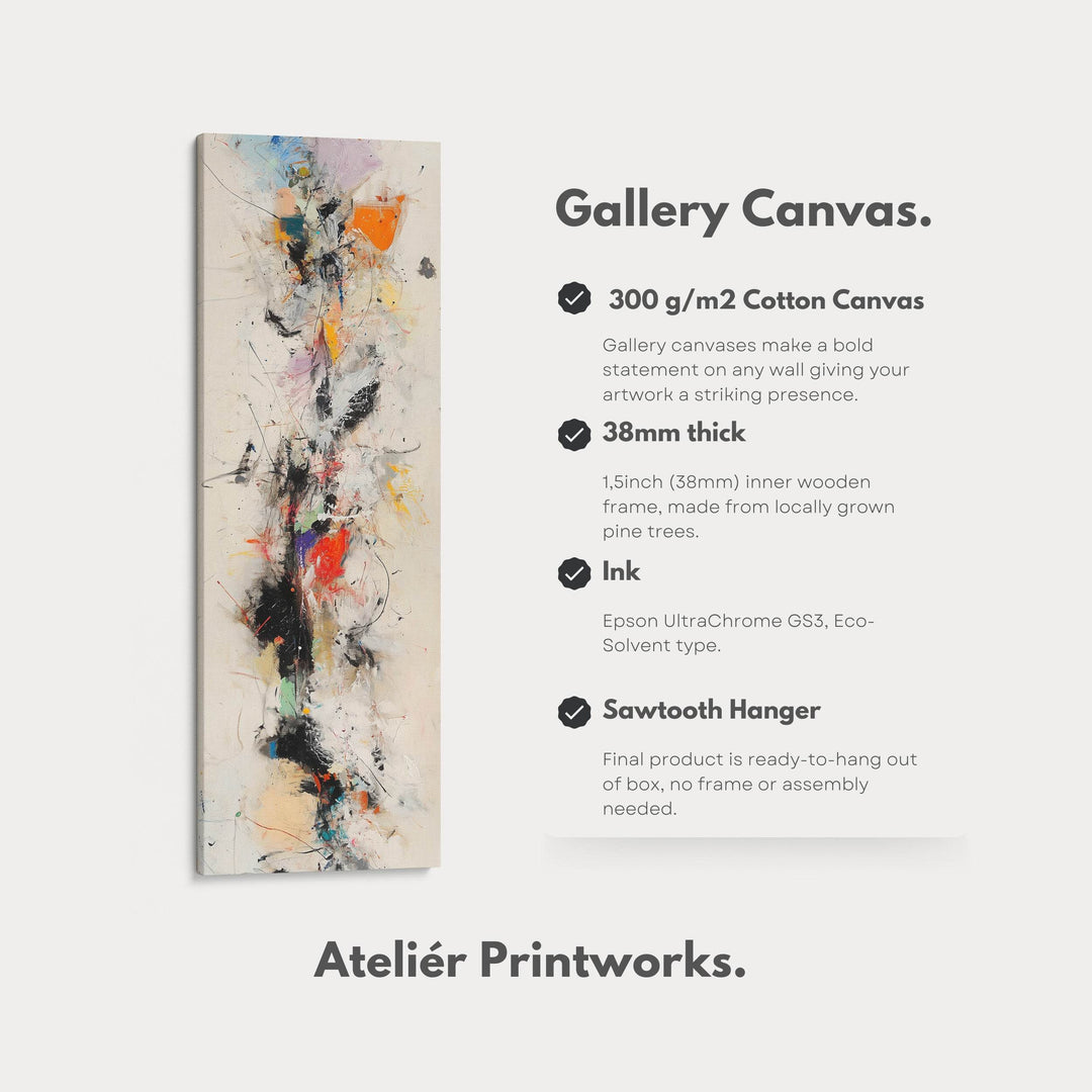 Long Narrow Vertical Colourful Abstract Large Canvas Wall Art - Atelier Printworks