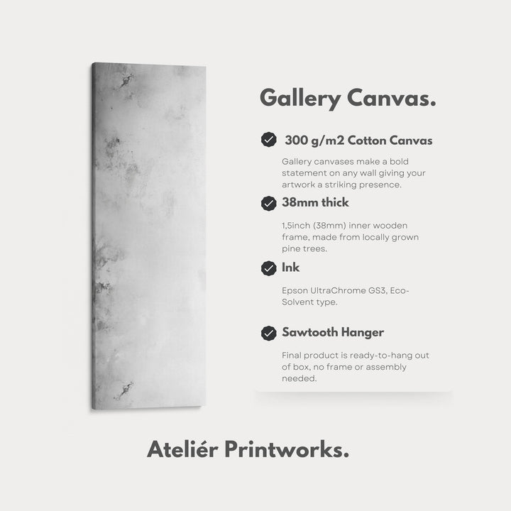 Large Framed Canvas Picture - Vertical Grey & White Abstract - Atelier Printworks