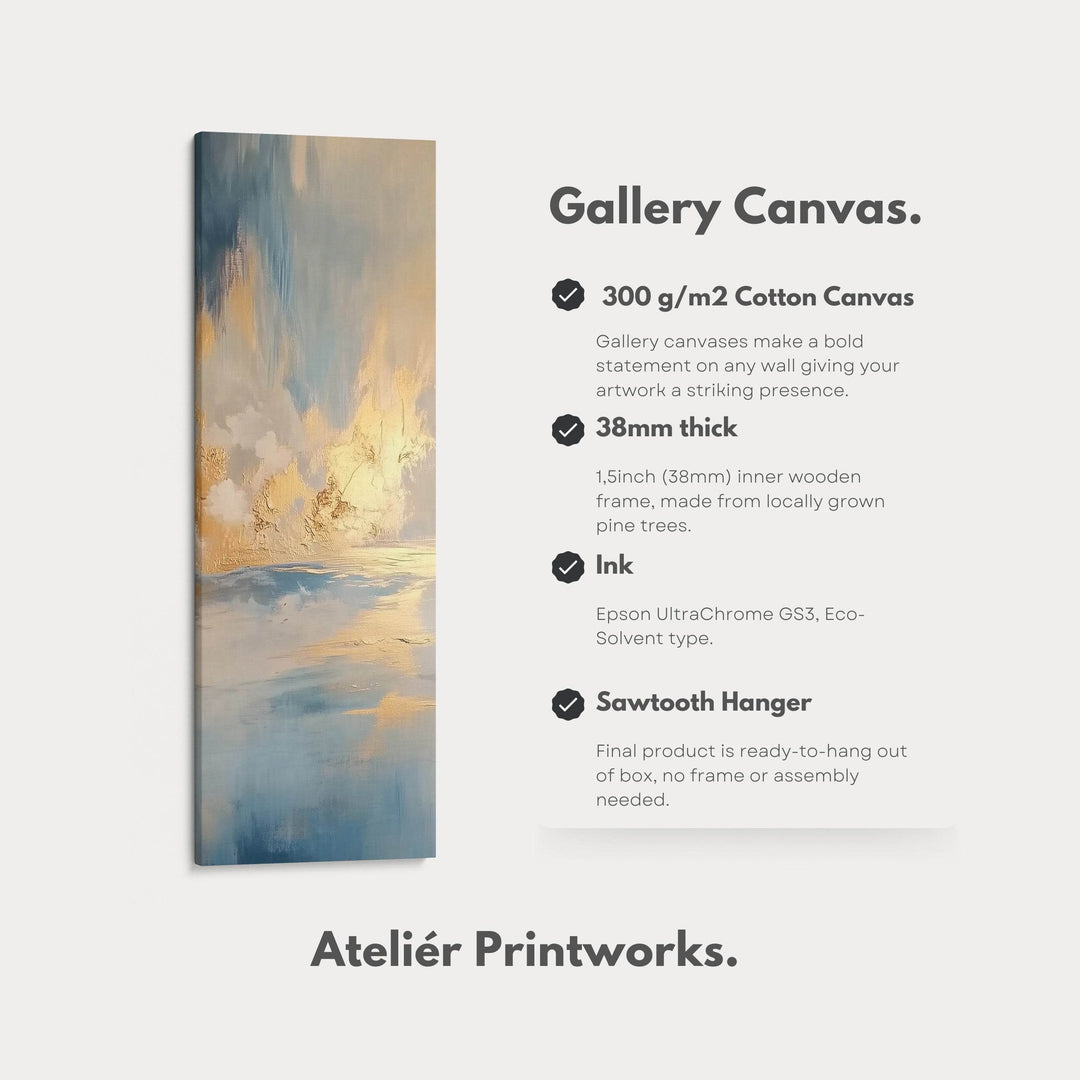 Large Framed Pictures - Abstract Blue & Gold Ocean Vertical Long Wall Art - Atelier Printworks