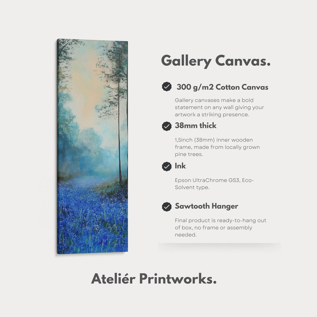 Vertical Long Wall Art Bluebell Forest Large Canvas Decor - Atelier Printworks