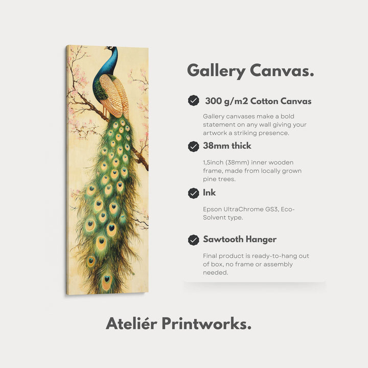 Large Canvas Peacock Framed Wall Art Long Vertical Wall Decor - Atelier Printworks