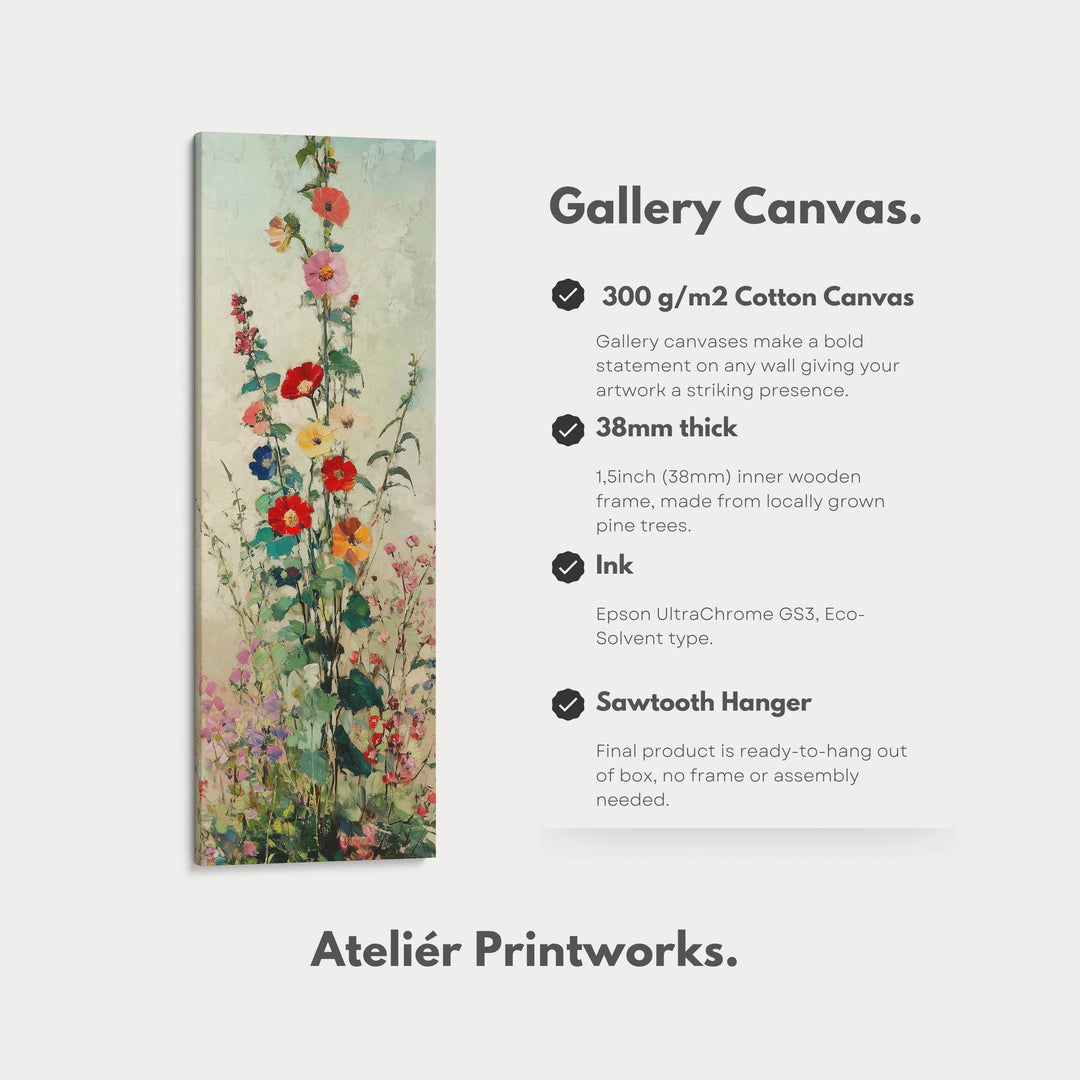 Floral Long Vertical Skinny Large Framed Canvas Decor - Atelier Printworks