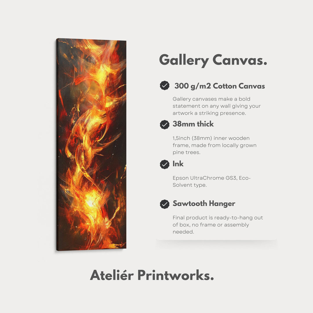 Abstract Flames Long Narrow Vertical Large Canvas Wall Decor - Atelier Printworks