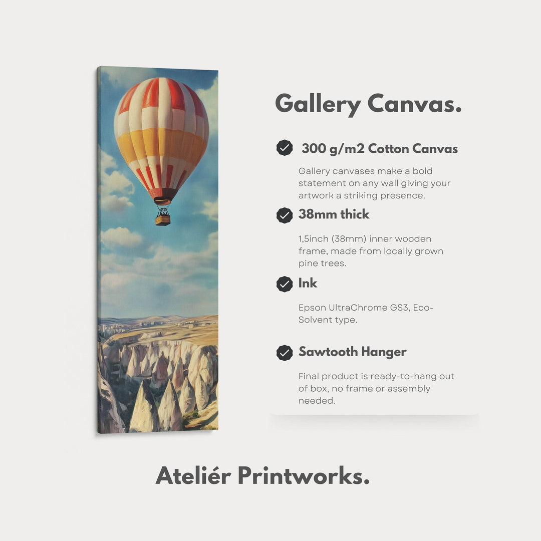 Cappadocia Balloons Long Narrow Vertical Large Canvas Wall Decor - Atelier Printworks
