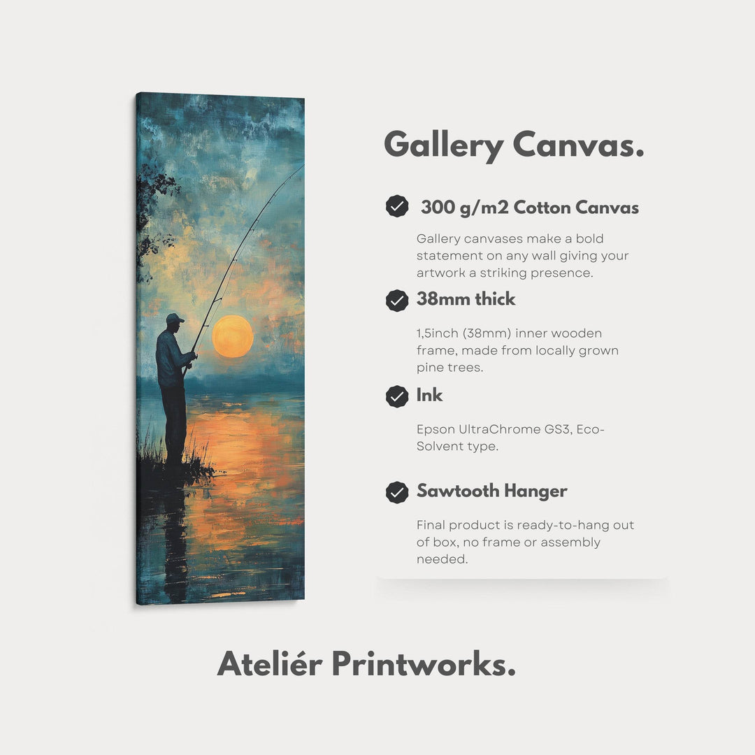 Long Narrow Vertical Large Canvas Wall Decor Sunset Fishing - Atelier Printworks