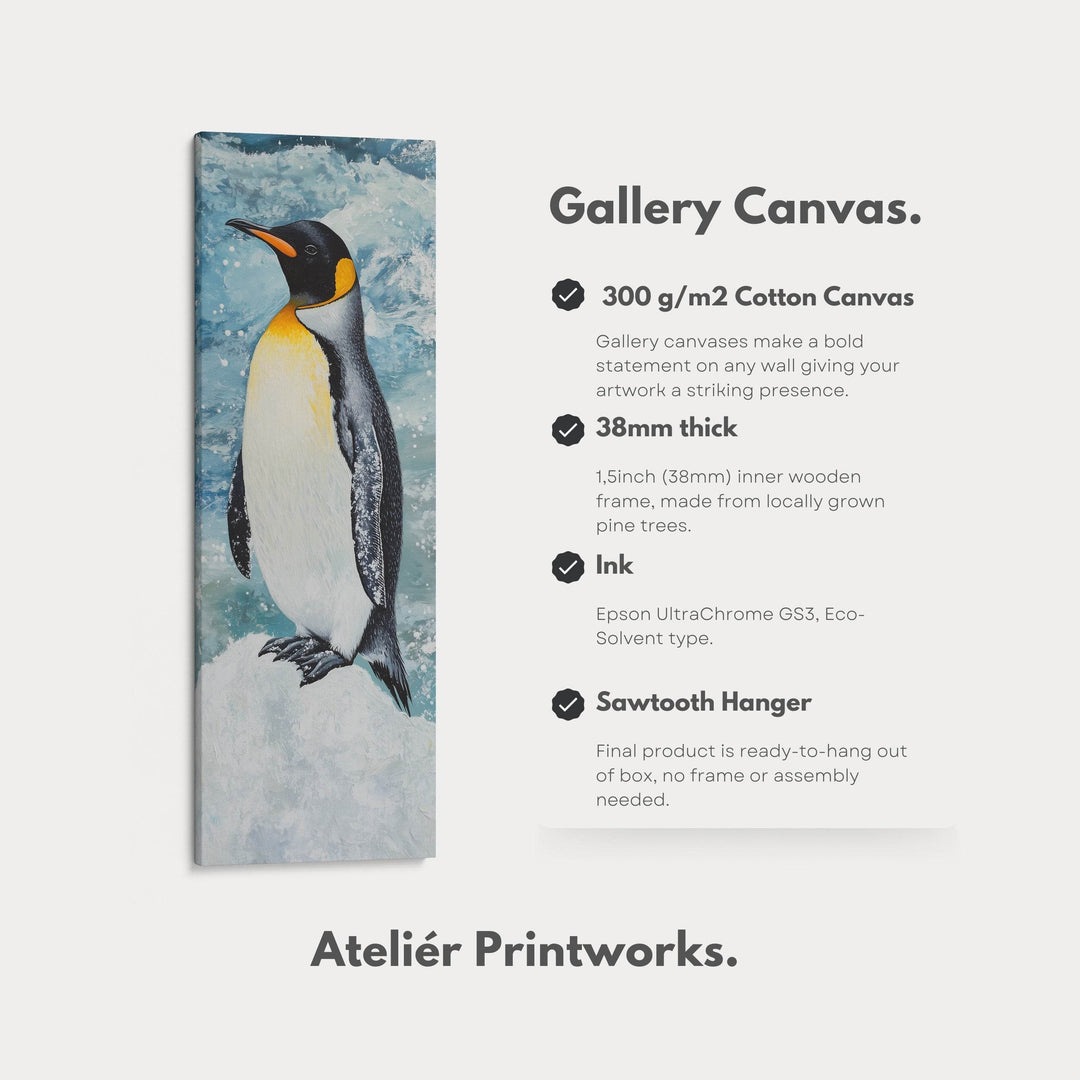 Emperor Penguin Long Narrow Vertical Large Canvas Wall Decor - Atelier Printworks