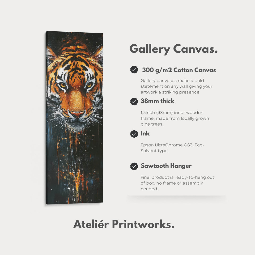 Tiger Long Narrow Vertical Large Canvas Wall Decor - Atelier Printworks
