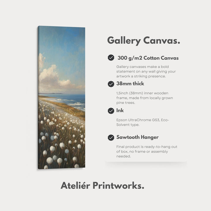 White Cotton Wild Flower Vertical Tall Wall Art Large Framed Canvas - Atelier Printworks