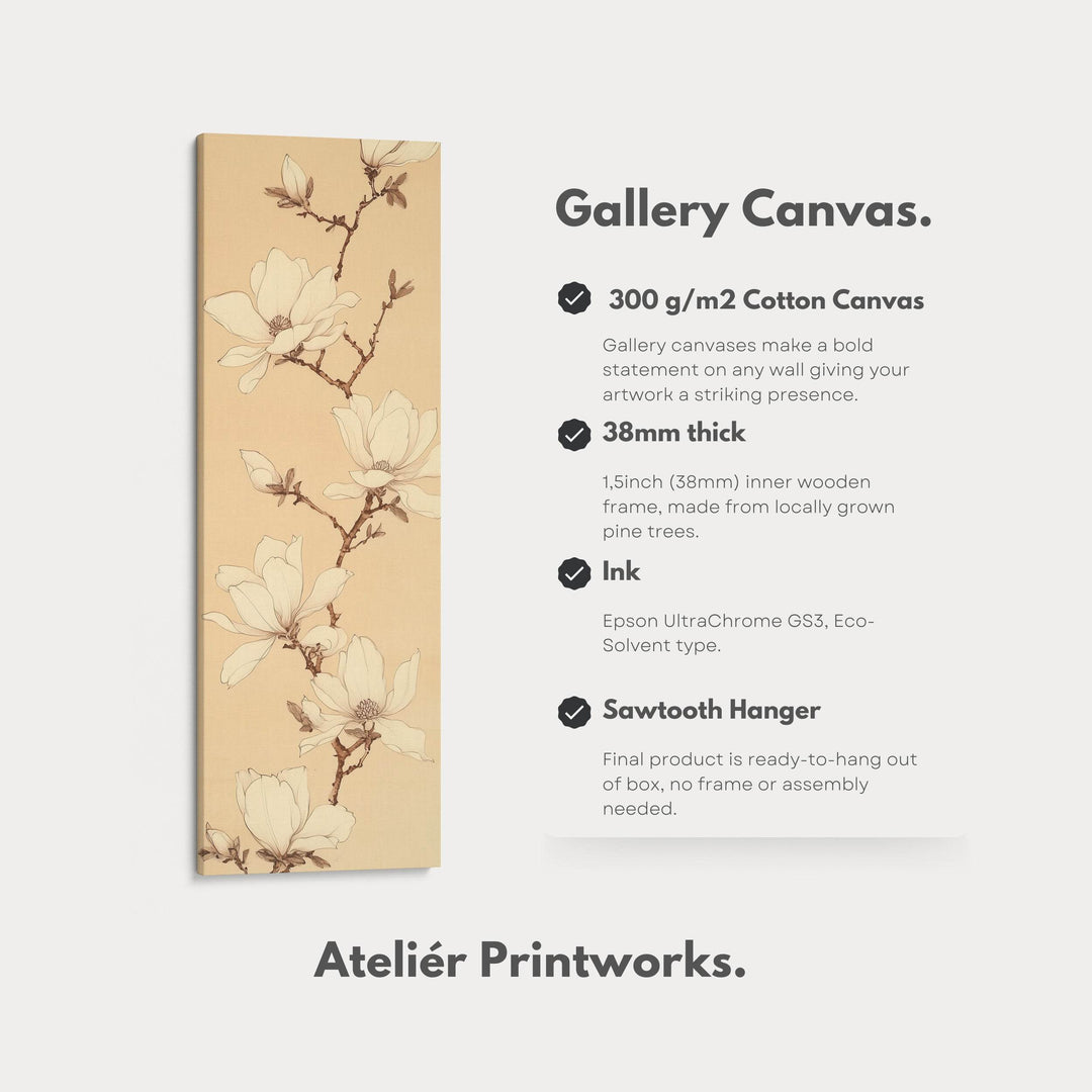 White Magnolia Long Narrow Vertical Wall Art Large Canvas Wall Decor - Atelier Printworks