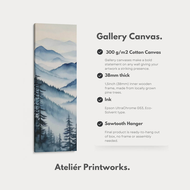Watercolour Mountains Long Narrow Vertical Wall Art Large Canvas Wall Decor - Atelier Printworks