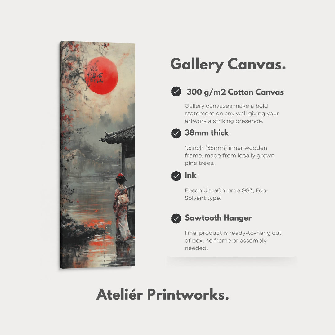 Japanese Geisha Long Narrow Framed Canvas Wall Art For Living Room - Atelier Printworks