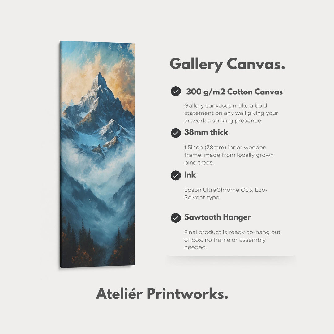 Mountain Landscape Long Narrow Framed Canvas Wall Art For Living Room - Atelier Printworks