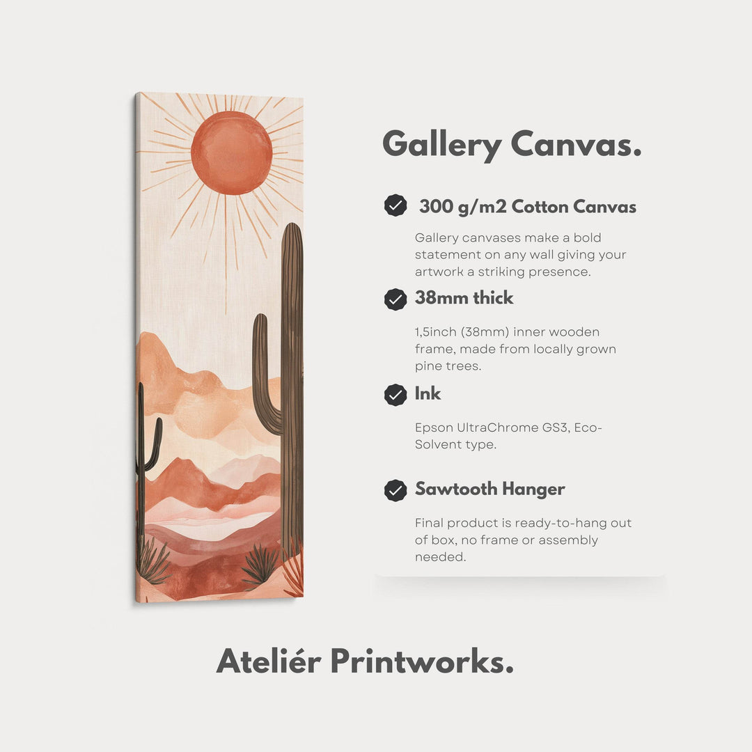 Long Tall Vertical Framed Canvas Wall Art Cacti Desert Landscape - Atelier Printworks