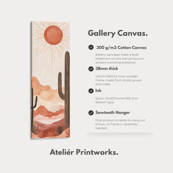 Long Tall Vertical Framed Canvas Wall Art Cacti Desert Landscape - Atelier Printworks