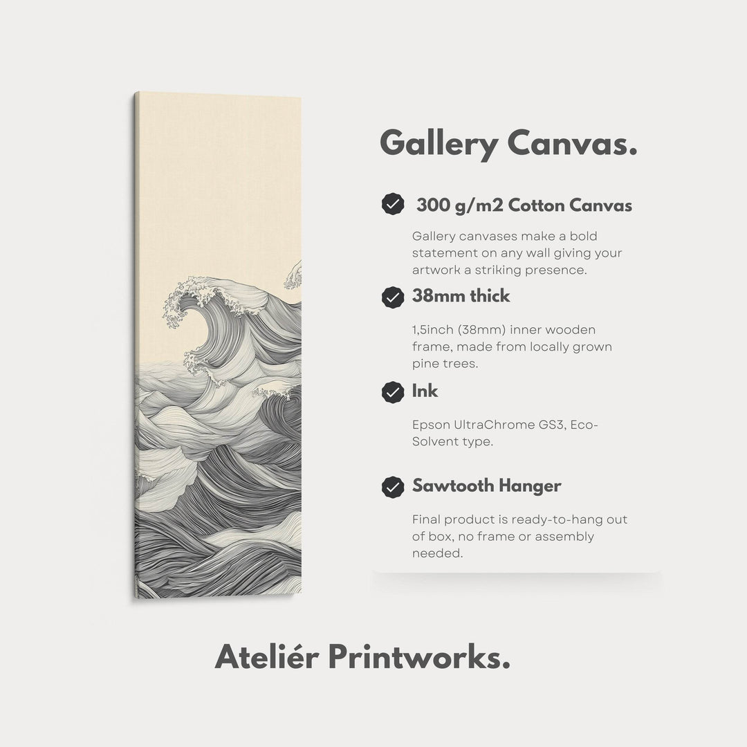 Vertical Abstract Ocean Wave Long Framed Canvas Decor - Atelier Printworks