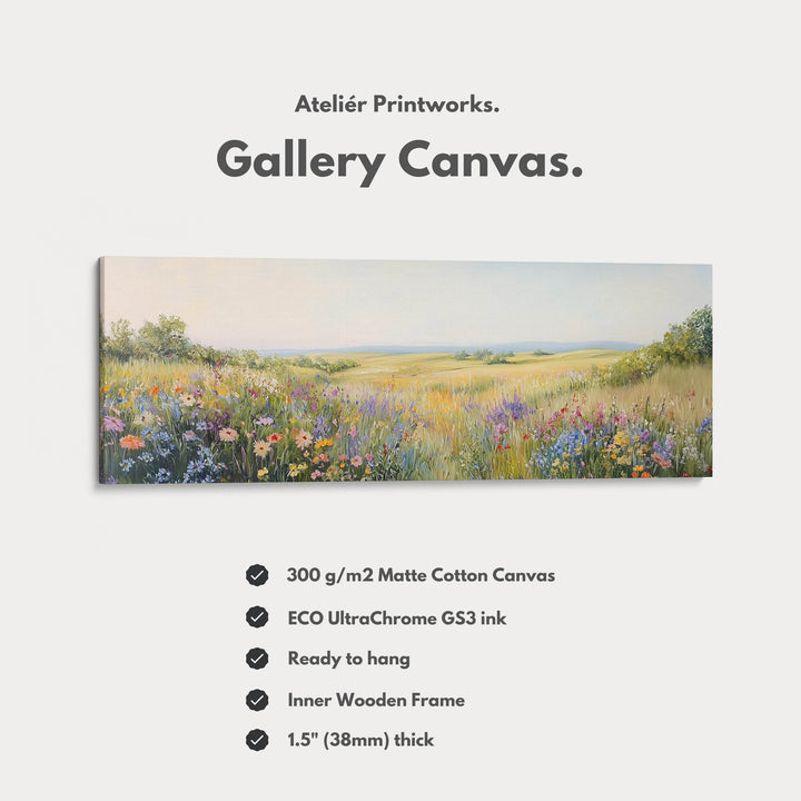 Vintage Wildflower Meadow Wide Skinny Framed Canvas Wall Art - Atelier Printworks