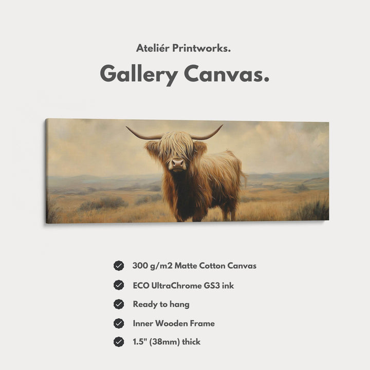 Highland Cow Picture Panoramic Long Narrow Wall Art Large Canvas Decor - Atelier Printworks