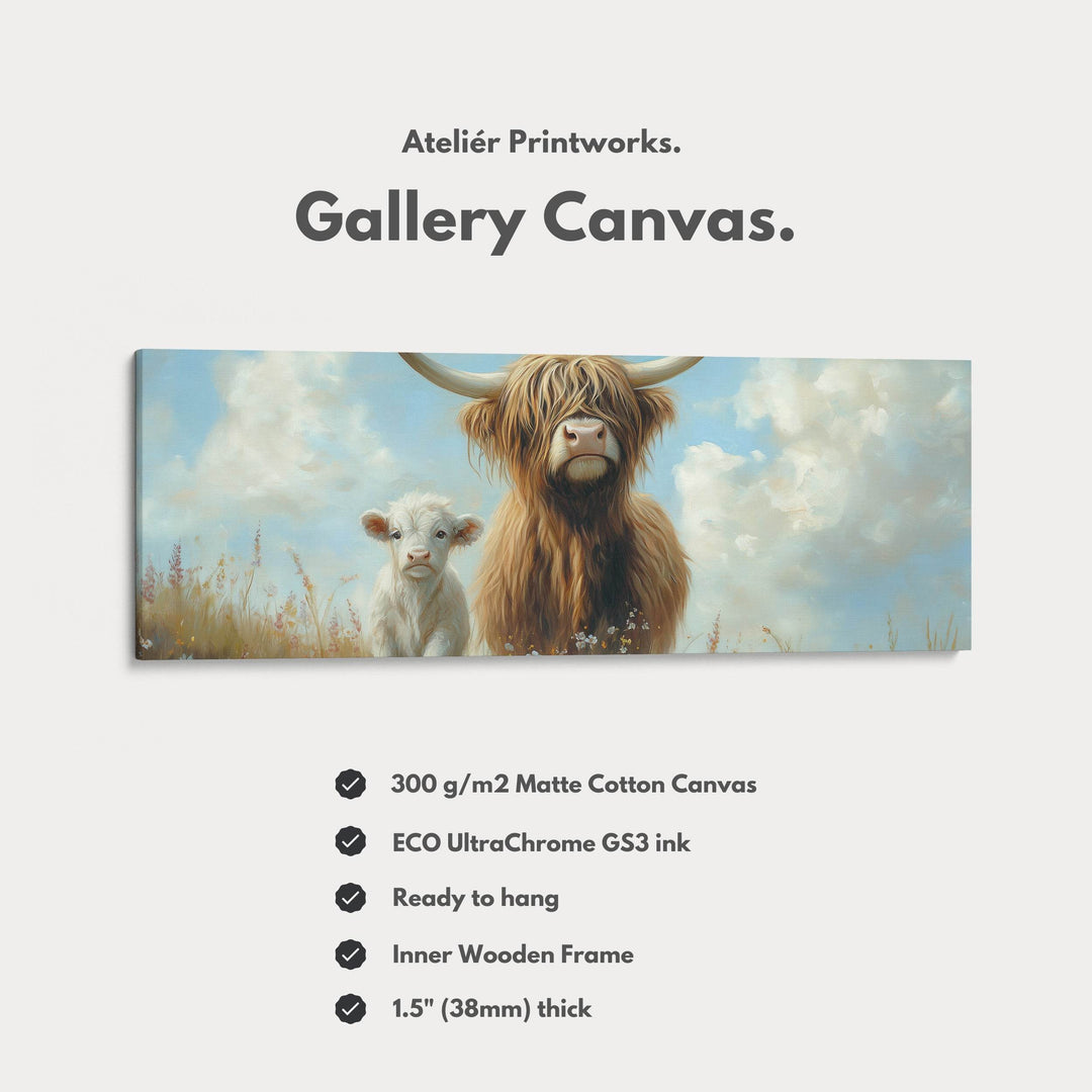 Scottish Highland Cow Framed Canvas Large Horizontal Wall Art - Atelier Printworks