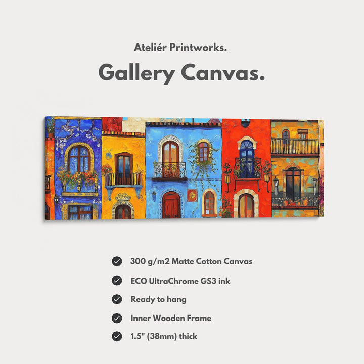 Colourful Houses Large Horizontal Framed Canvas Wall Art - Atelier Printworks