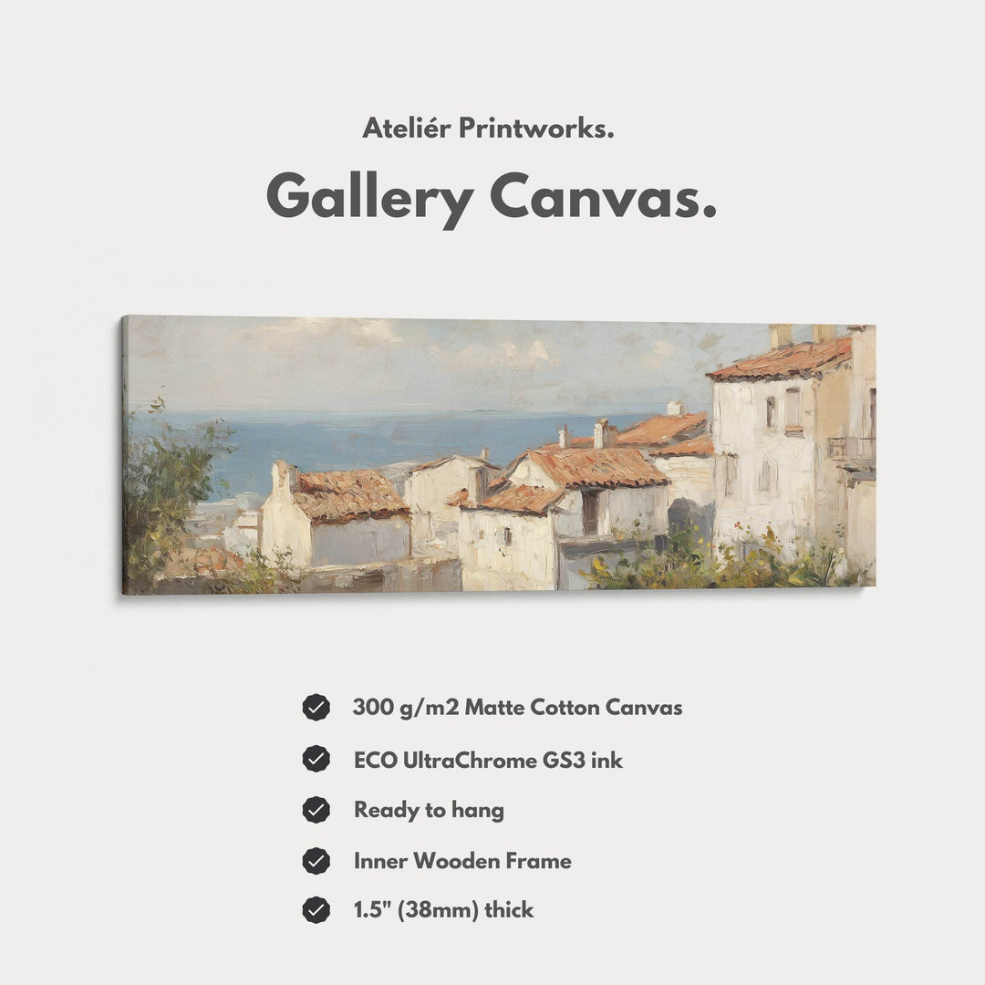 Mediterranean Coastal Seascape Large Framed Long Canvas Horizontal Wall Art - Atelier Printworks