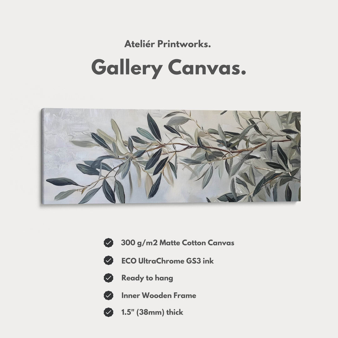 Olive Branch Framed Canvas Wall Art Print Long Horizontal Art - Atelier Printworks