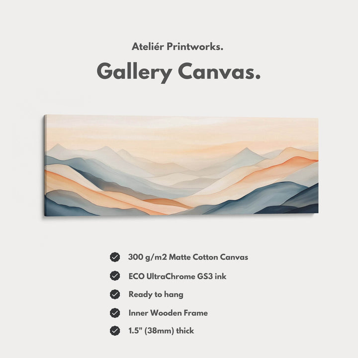 Muted Abstract Mountains Large Wide Horizontal Wall Art Framed Canvas - Atelier Printworks