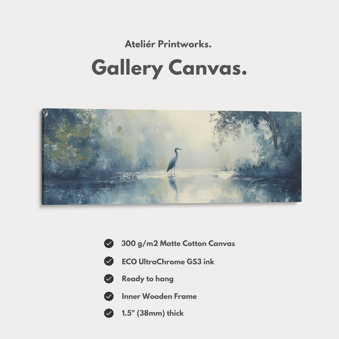 Muted Heron Long Horizontal Skinny Framed Canvas - Atelier Printworks