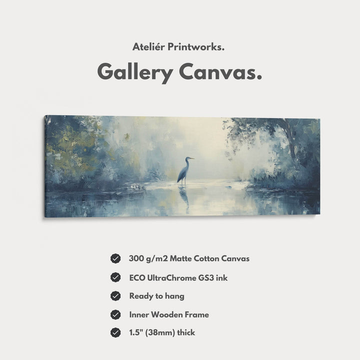 Muted Heron Long Horizontal Skinny Framed Canvas - Atelier Printworks