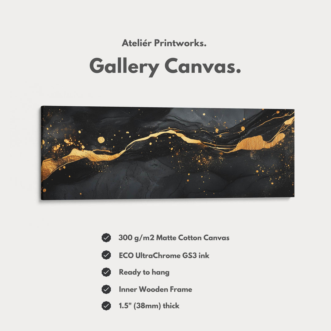 Gold & Black Abstract Horizontal Wall Decor Long Narrow - Atelier Printworks