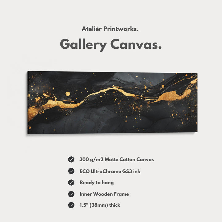 Gold & Black Abstract Horizontal Wall Decor Long Narrow - Atelier Printworks