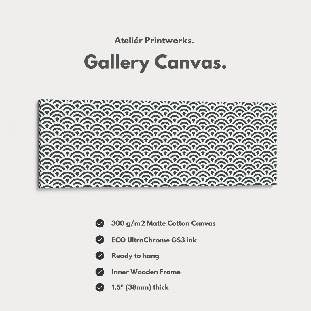 Horizontal Wall Art Black & White Japandi Waves - Atelier Printworks