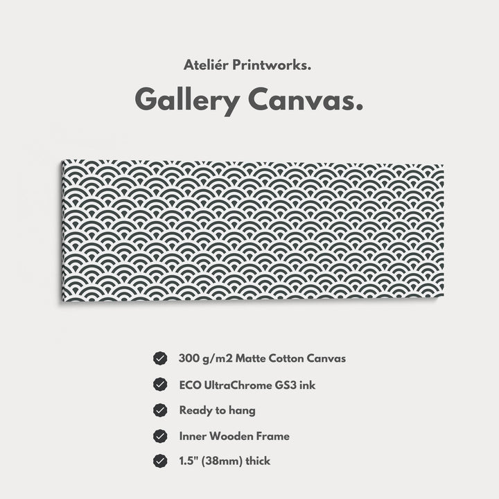 Horizontal Wall Art Black & White Japandi Waves - Atelier Printworks