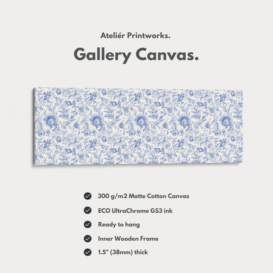 Blue Floral Panoramic Above Bed Wall Art - Atelier Printworks