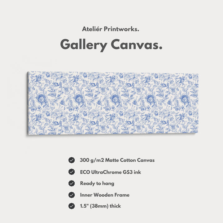 Blue Floral Panoramic Above Bed Wall Art - Atelier Printworks