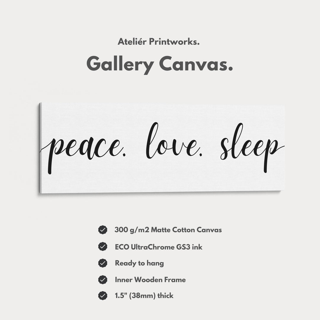Guest Room Bedroom Large Above Bed Wall Art 'Peace Love Sleep' - Atelier Printworks