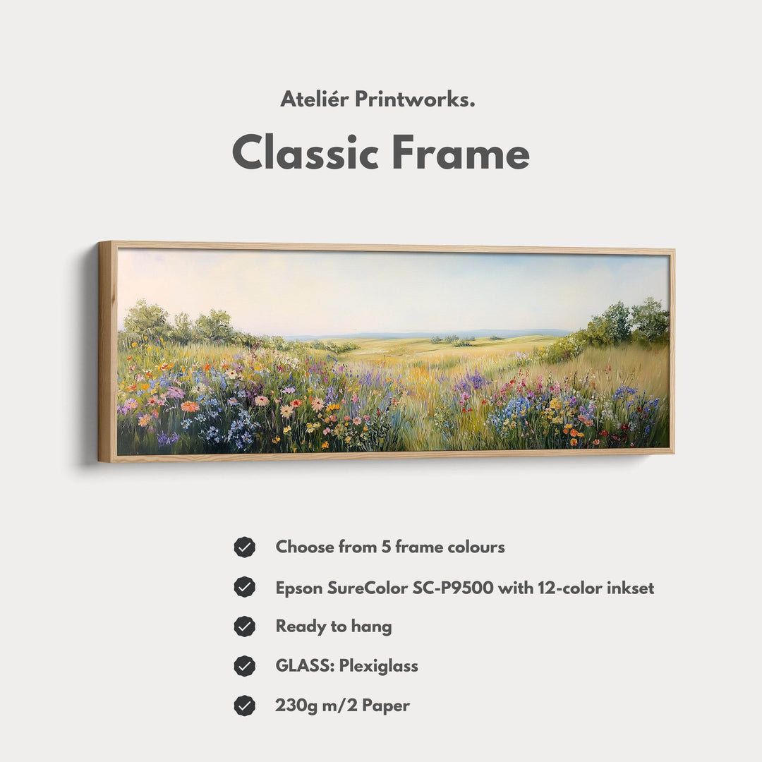 Vintage Wildflower Meadow Wide Skinny Framed Canvas Wall Art - Atelier Printworks