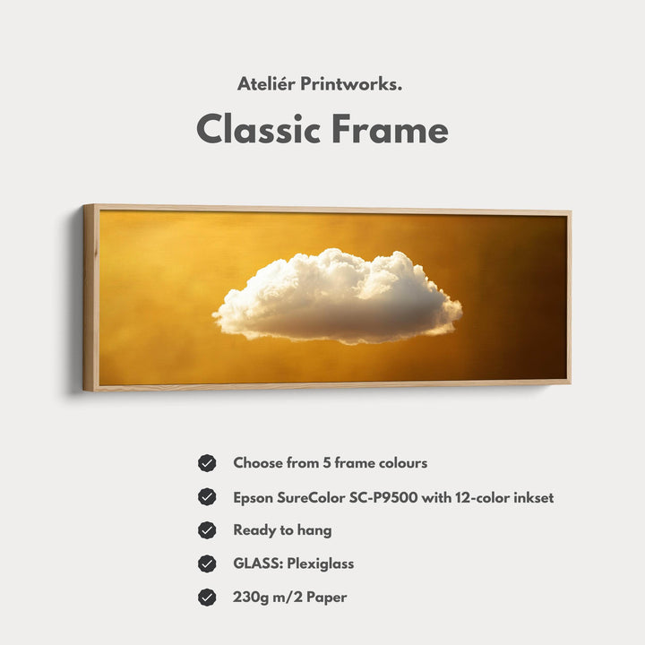 Above Bed Wall Art - Floating Golden Cloud Minimalist Horizontal Wall Art - Atelier Printworks