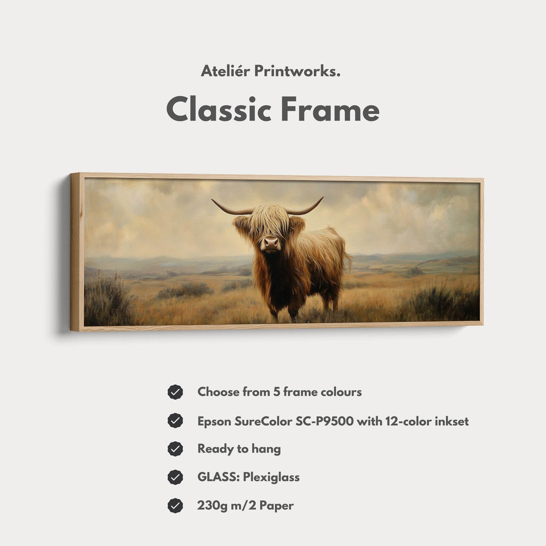 Highland Cow Picture Panoramic Long Narrow Wall Art Large Canvas Decor - Atelier Printworks