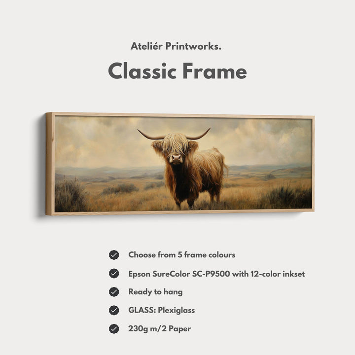 Highland Cow Picture Panoramic Long Narrow Wall Art Large Canvas Decor - Atelier Printworks
