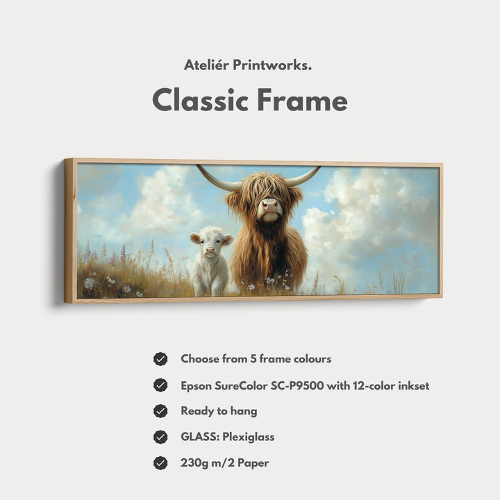 Scottish Highland Cow Framed Canvas Large Horizontal Wall Art - Atelier Printworks